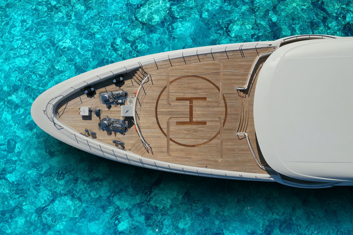 Aerial view of the deck of a private yacht